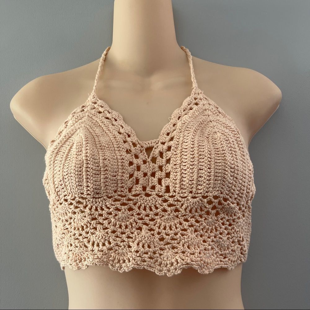 Tan Crochet Crop Tank Top Handmade